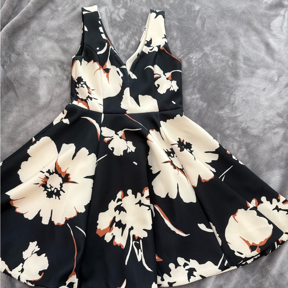 Anthropologie Maeve Black Dress with Cream and Rust Floral Print